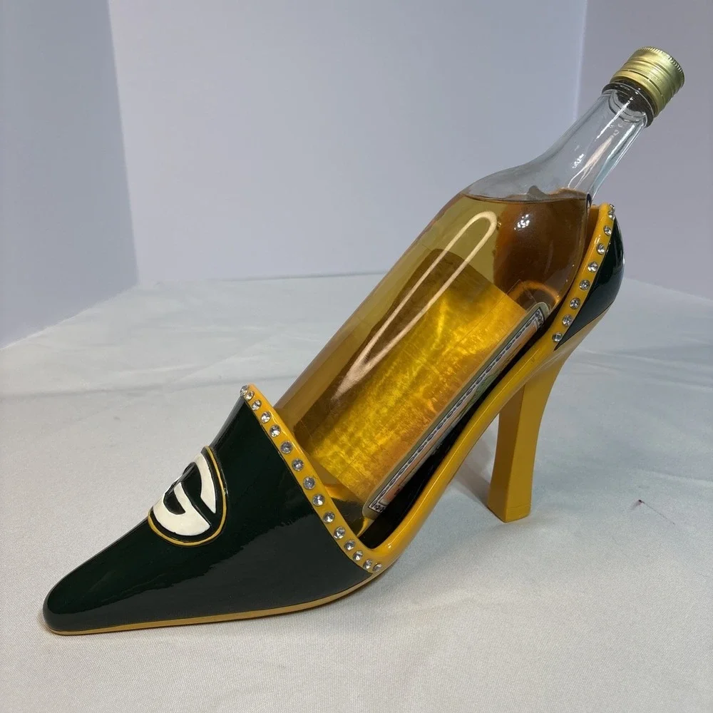Green Bay Packers Wine Bottle Holder High Heel Shoe NFL Decor Evergreen Enterpri